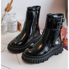 Dětské lakované kotníkové boty s přezkami, Black Chloraia černý 1