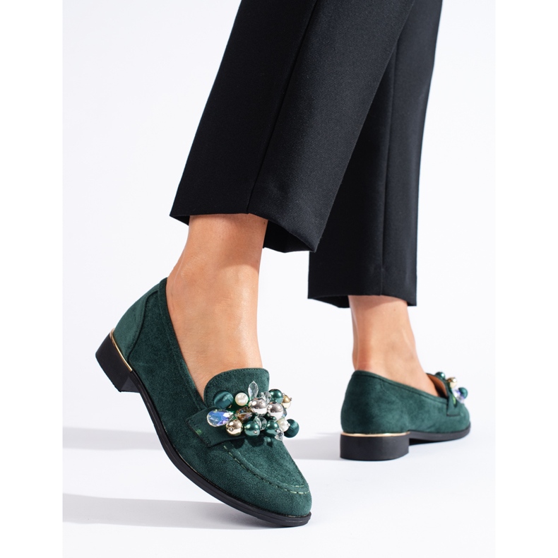 Zelení dámskí lordi s krystaly Shelovet zelená 1