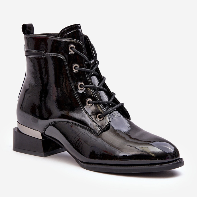 Vinceza Lakované zateplené kozačky na zip, Black Achonia černý 1