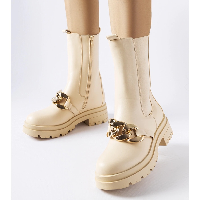 Béžové kotníkové boty s řetízkem od Thierry béžový 1