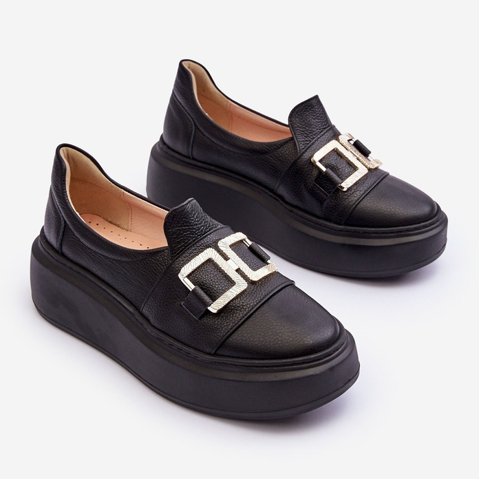 Lewski Shoes Dámské kožené boty na platformě Černá Lewski 3398/2 černý 2