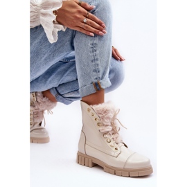Lewski Shoes Dámské kožené boty s kožíškem, světle béžová Lewski 3296 béžový 7