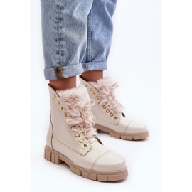 Lewski Shoes Dámské kožené boty s kožíškem, světle béžová Lewski 3296 béžový 5