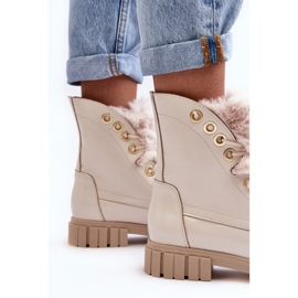 Lewski Shoes Dámské kožené boty s kožíškem, světle béžová Lewski 3296 béžový 4