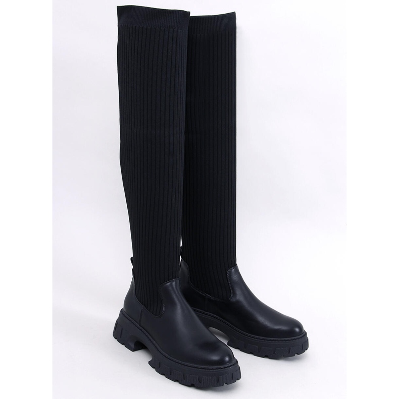 Teasly Black kozačky nad kolena s pružným svrškem černý 1