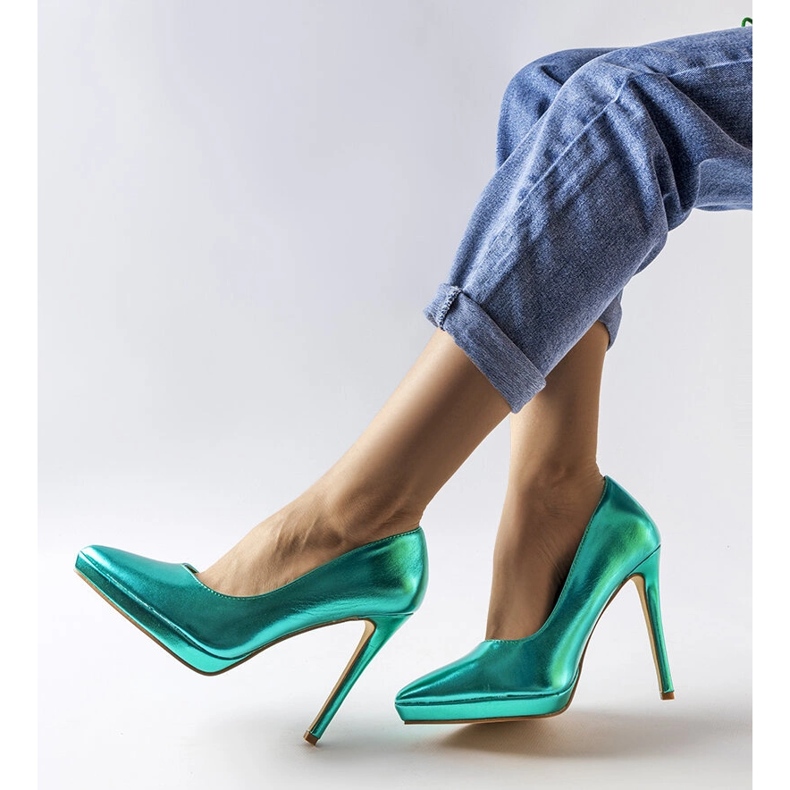 Kristin zelené zrcadlové podpatky zelená 1