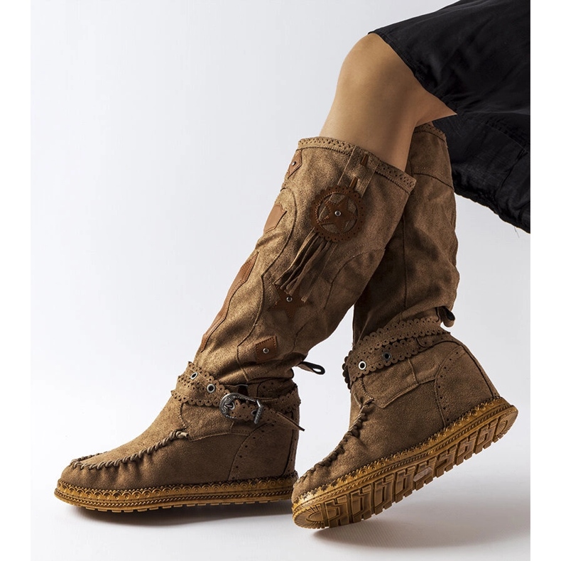 Inna Tmavě hnědé boho kozačky od Putignano hnědý 1