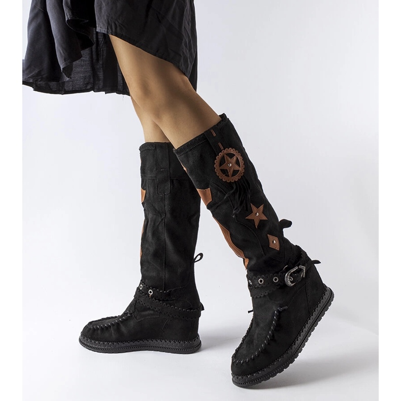 Inna Černé kozačky ve stylu boho od Putignano černá 1