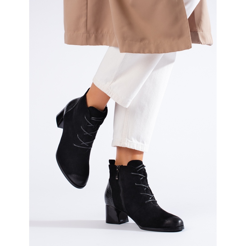 W. Potocki Dámské kozačky Potocki černé se šněrováním černá 1