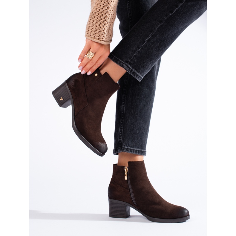 W. Potocki Klasické hnědé dámské kozačky na sloupku Potocki hnědý 1