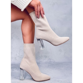Ponožkové kozačky Destani Beige s průhledným podpatkem béžový 5