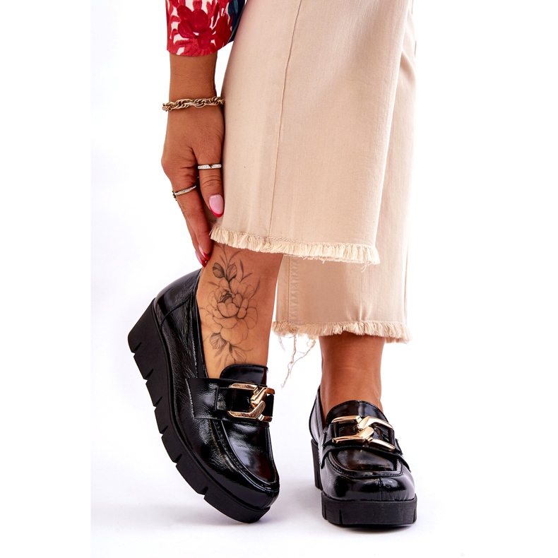 Lemar Lakované mokasíny s ozdobou na klínku, černé černá 1 Lemar Lakované mokasíny s ozdobou na klínku, černé černá 1