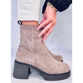 Kotníkové boty na stabilním podpatku Ruffin Khaki béžový 5