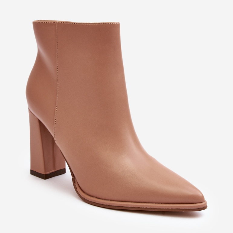 Béžové dámské kožené kotníkové boty Saitana na vysokém podpatku béžový 1 Béžové dámské kožené kotníkové boty Saitana na vysokém podpatku béžový 1