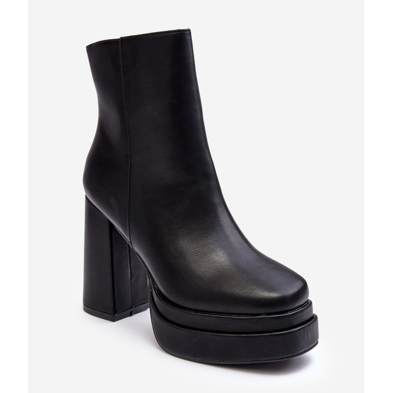 WS1 Dámské kotníkové boty na vysokém podpatku a platformě Black Sandstra černá 1