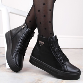 Kožené kotníkové boty na platformě, zateplené černé creepers Filippo DBT4708 černý 2