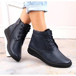 Dámské kožené zateplené kotníkové boty na šněrování a zip, tmavě modrá Helios 584 modrý 1 Dámské kožené zateplené kotníkové boty na šněrování a zip, tmavě modrá Helios 584 modrý 1