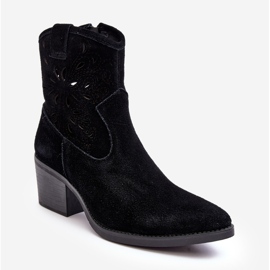S.Barski Semišové prolamované kovbojské boty D&amp;A SN622-20 Black černý 1