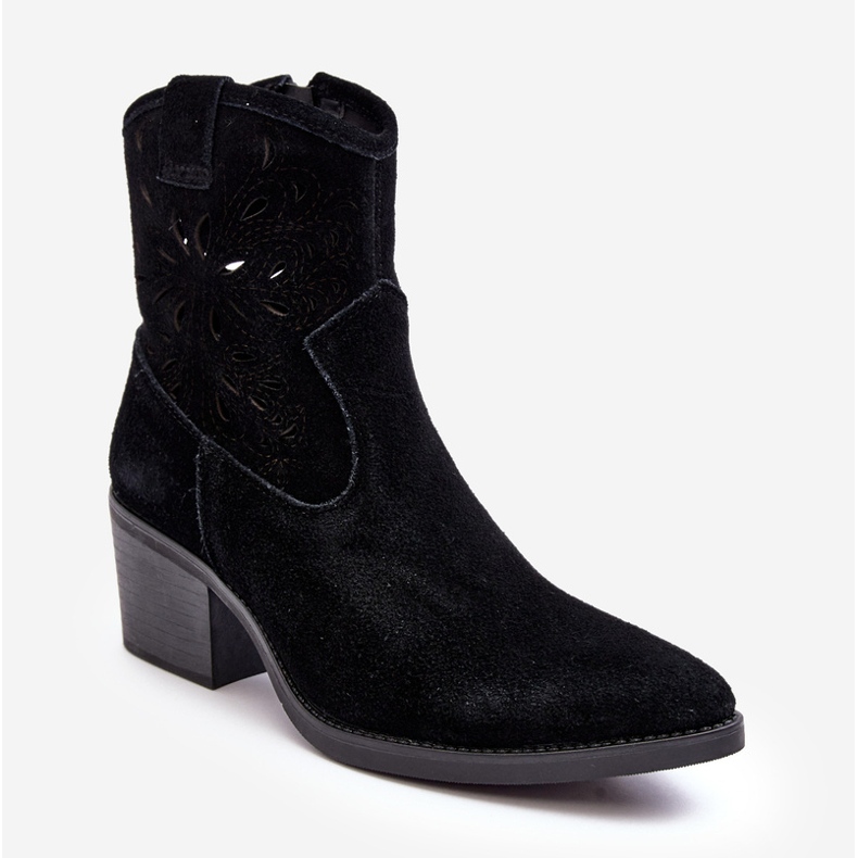 S.Barski Semišové prolamované kovbojské boty D&amp;A SN622-20 Black černý 1