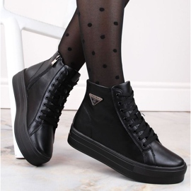 Kožené kotníkové boty na platformě, zateplené creepers Filippo W PAW471, černé černý 1