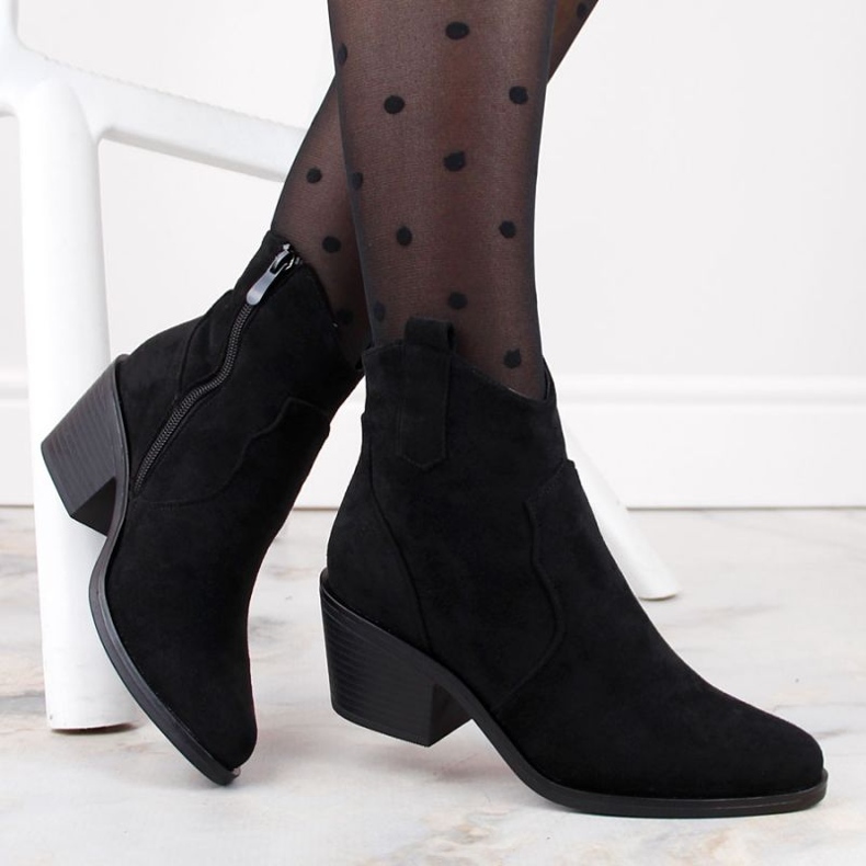 Semišové kovbojské boty na vysokém podpatku S.Barski W OLI241 černé černá 1