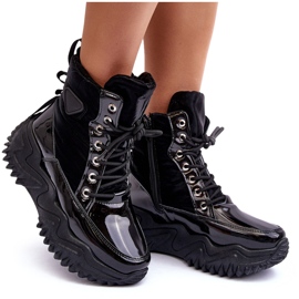 Zateplené kotníkové boty na masivní platformě, černé černá 3