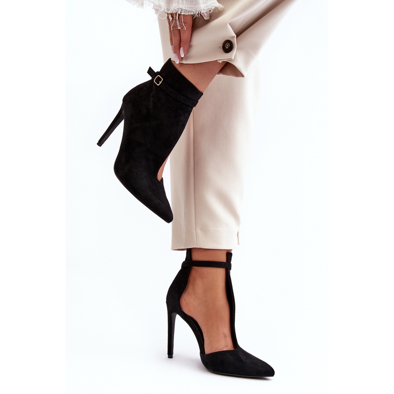 WS1 Semišové dámské kotníkové boty na vysokém podpatku, černá Amalundi 1