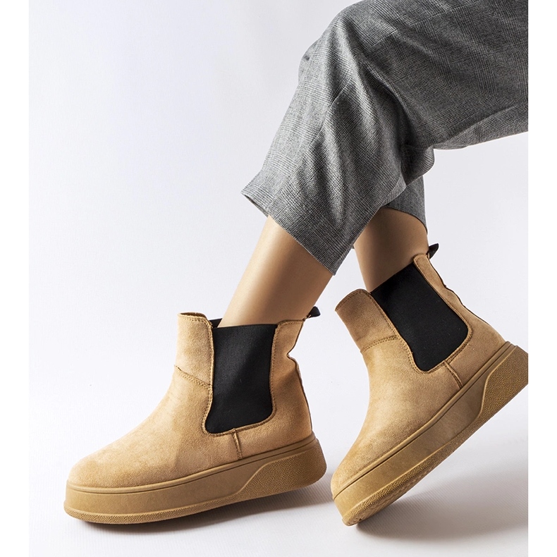 Tmavě béžové kotníkové boty na platformě Benilde béžový 1