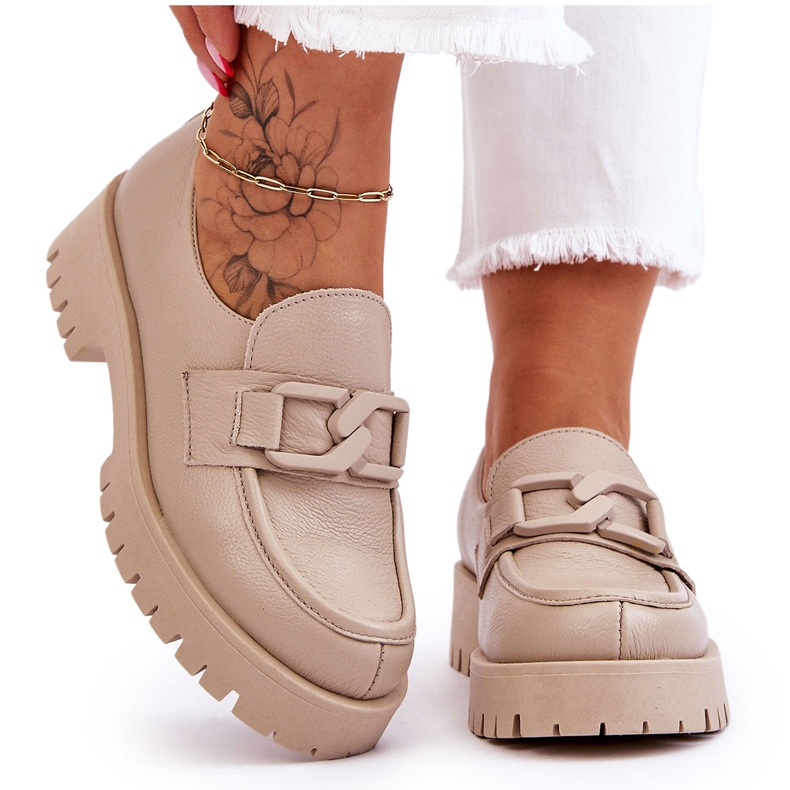 Lemar Módní kožené boty Béžové mokasíny béžový 4