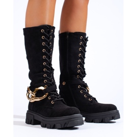 Semišové šněrovací boty pro dámy Shelovet černé černá 1