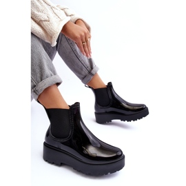Lakované holínky Wellington na platformě Big Star MM274395 Black černý 1