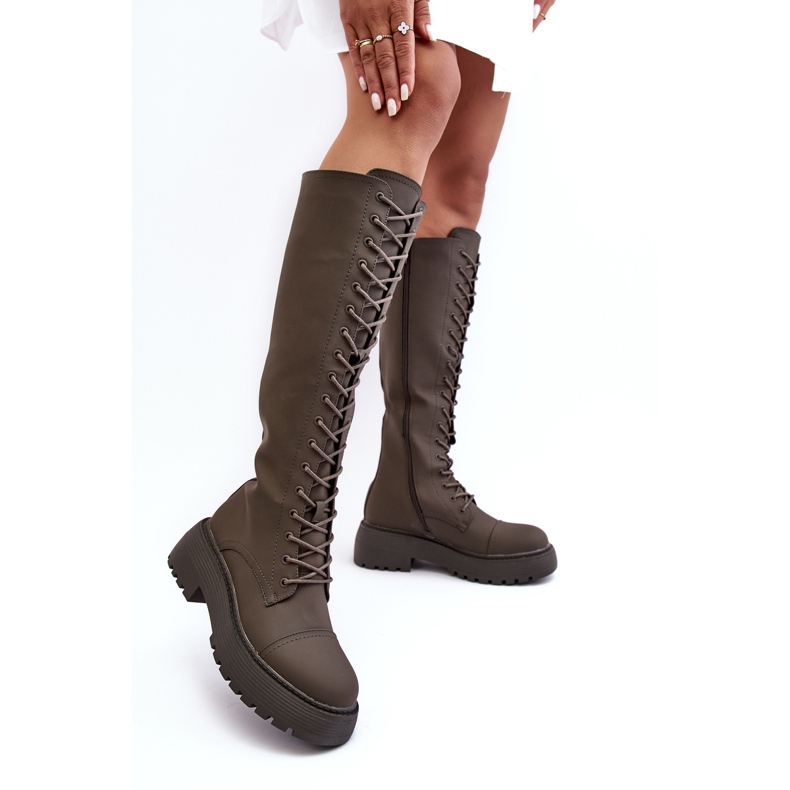 PS1 Šněrovací, teplé kozačky nad kolena, tmavě zelené Bergdis zelená 1