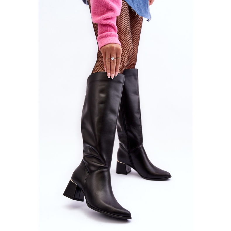 Lewski Shoes Dámské kožené kozačky na vysokém podpatku černé Lewski 2928/B/2 černá 1