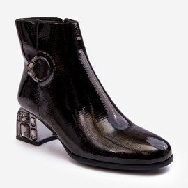 S.Barski Patentované dámské kotníkové boty se zdobenými vysokými podpatky D&amp;A MR870-93 Černá 1