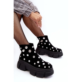 S.Barski Semišové zateplené boty s krystaly D&amp;A MR870-83 Black černá 1