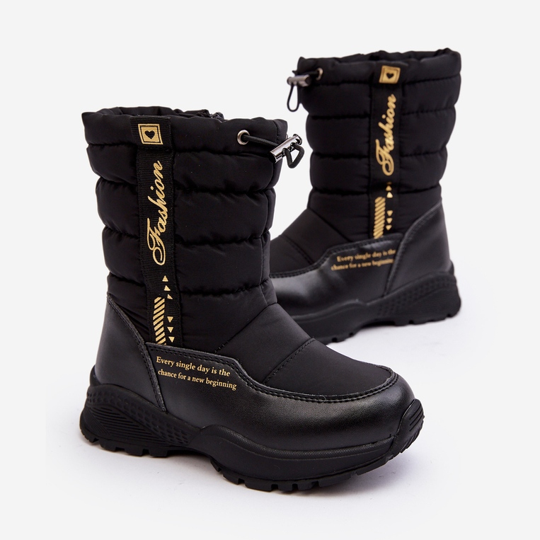 Dětské sněhule izolované vlnou se zipem Black Delhi černá 1