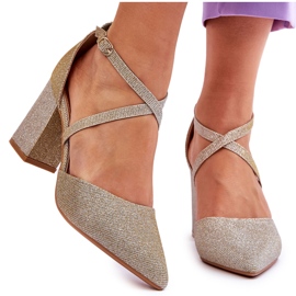 Módní lesklé zlaté lodičky na vysokém podpatku zlatý 4