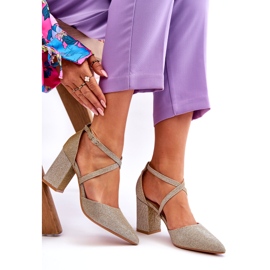 Módní lesklé zlaté lodičky na vysokém podpatku zlatý 3