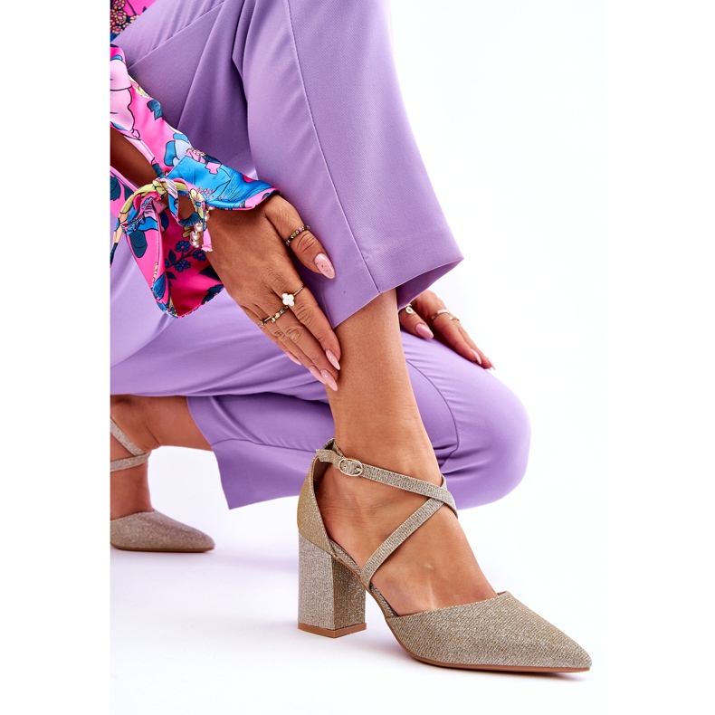 Módní lesklé zlaté lodičky na vysokém podpatku zlatý 2