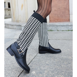 Černobílé dlouhé houndstooth boty značky Maestas černá 2
