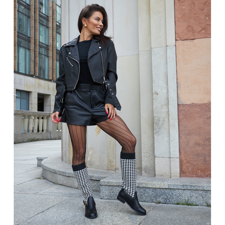 Černobílé dlouhé houndstooth boty značky Maestas černá 1