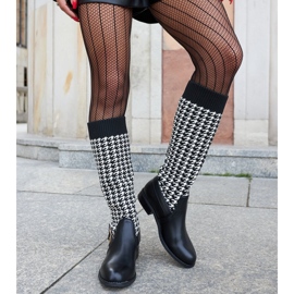 Černobílé dlouhé houndstooth boty značky Maestas černá 3
