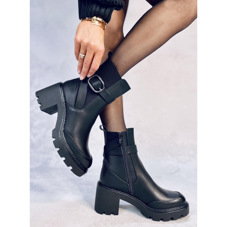 Carter Black kozačky na širokém podpatku černá 2