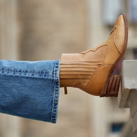 Marco Shoes Ručně leštěné kožené kovbojské boty se širokými gumovými svršky žlutá 1