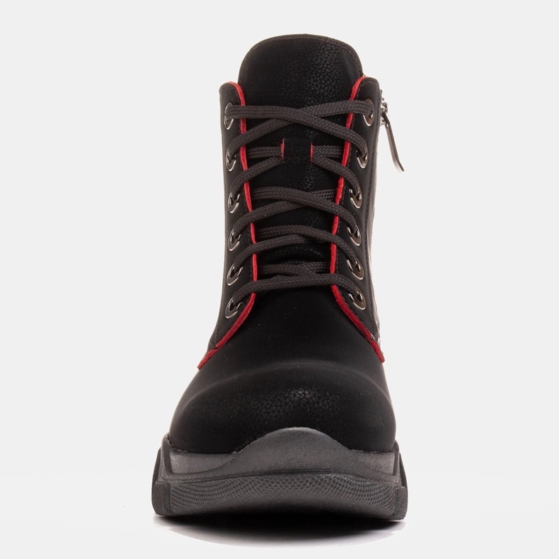 Marco Shoes Dámské černé kožené boty s červenými okraji černý 1