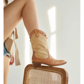 Marco Shoes Kovbojské boty v kombinaci kůže a lněné látky 2186B + J-003-1266-4 béžový 1 Marco Shoes Kovbojské boty v kombinaci kůže a lněné látky 2186B + J-003-1266-4 béžový 1