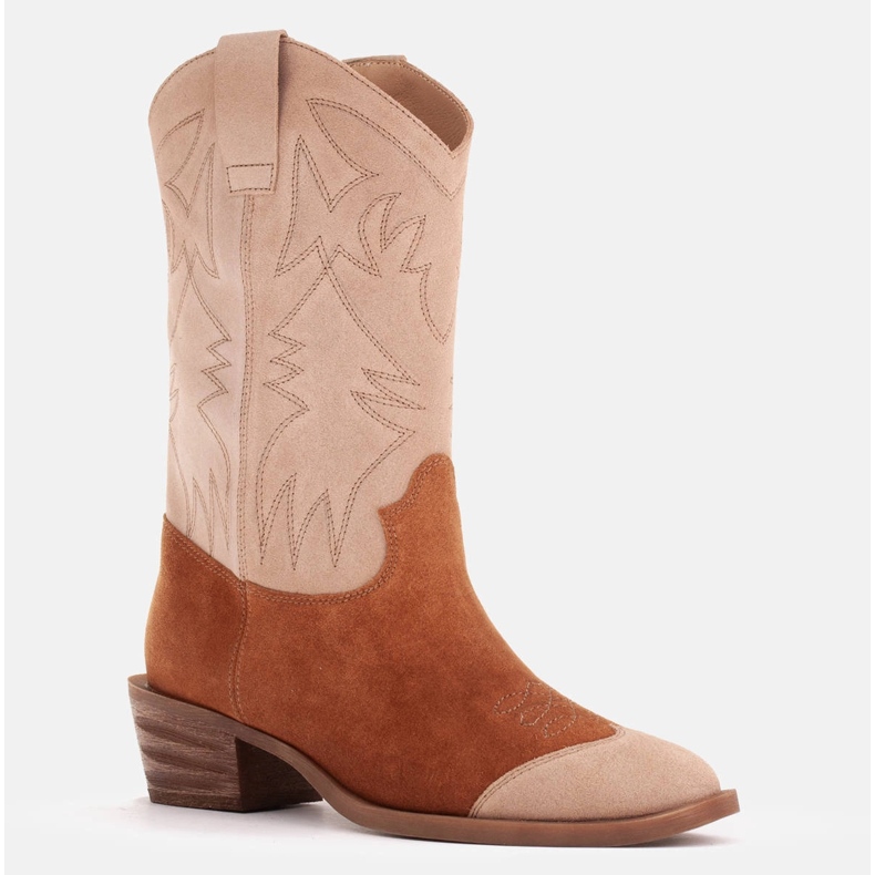 Marco Shoes Vyšívané semišové kovbojské boty 2205B-813-096-1 béžový hnědý 1