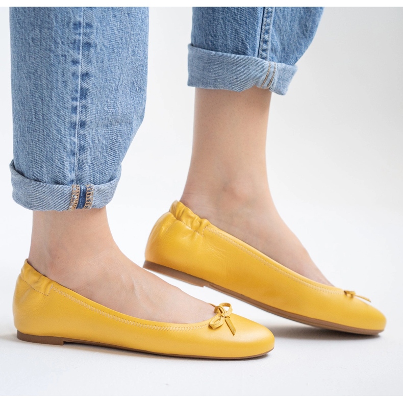 Marco Shoes Baleríny vyrobené z jemné lícové kůže žluť 1