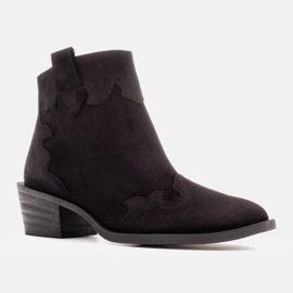 Marco Shoes Elegantní kožené kotníkové boty na nízkém podpatku černý 1
