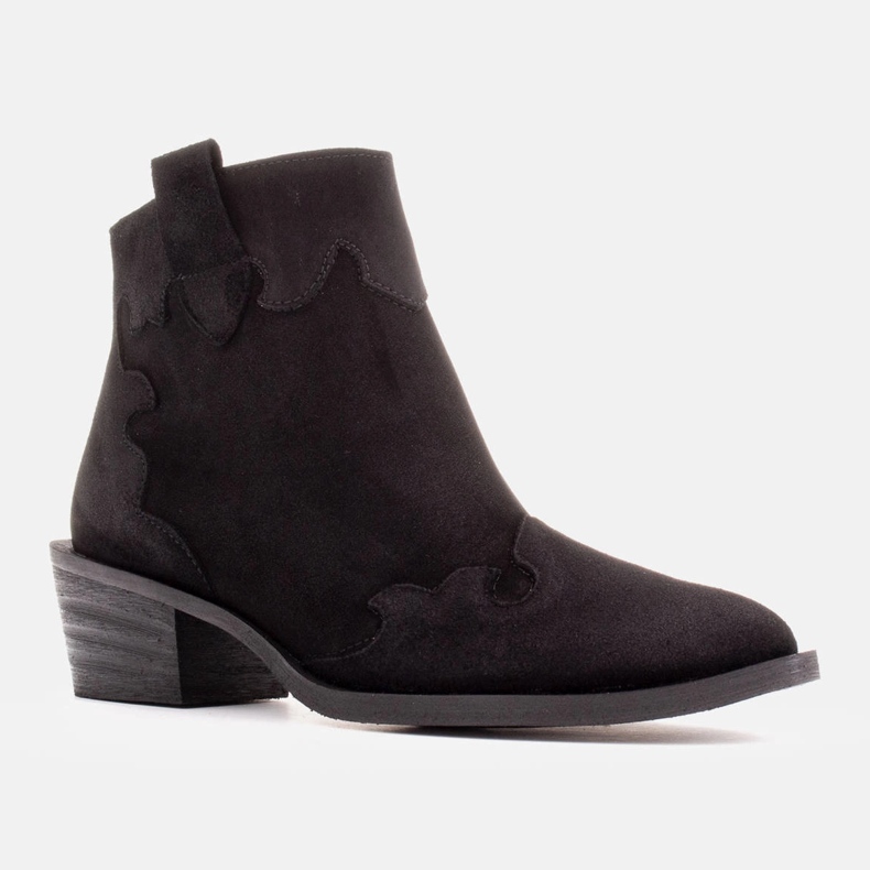 Marco Shoes Elegantní kožené kotníkové boty na nízkém podpatku černý 1